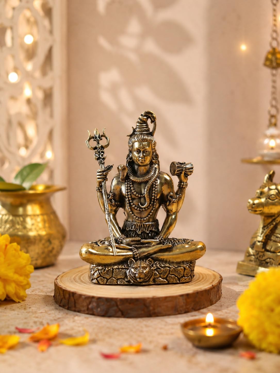 Brass Meditating Lord Shiva Idol | 4 Inch | Bholenath Murti | Adiyogi Statue | God Idol Gift for Diwali | Shivji for Car Dashboard | Mahadev Murti | ॐ नमः शिवाय | Maha Shivratri |-image-36