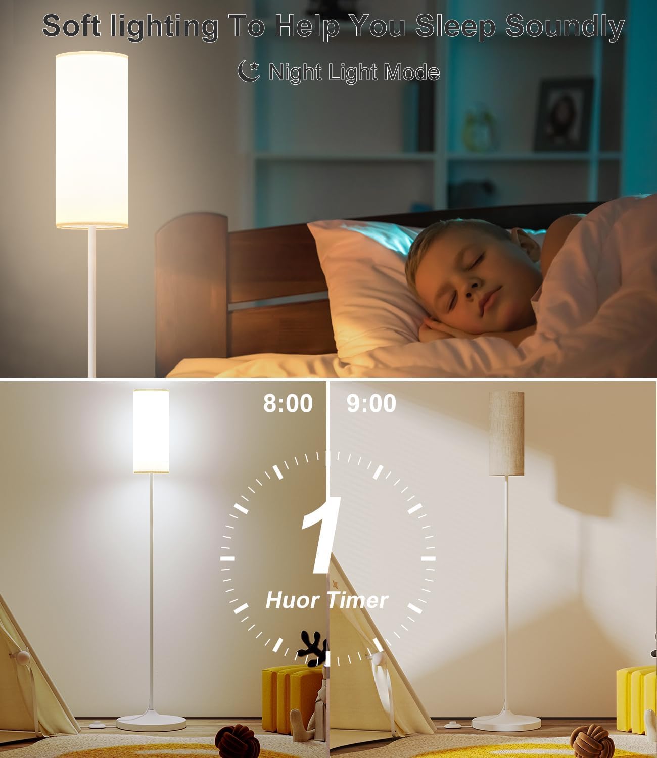 luckystyle LED Floor Lamp for Living Room, Dimmable Standing Lamps with Foot Switch,Remote Custom Color Temperature White Pole Lamp with Lampshade,12W Led Bulb Tall Lamps for Bedroom Office Kid Room