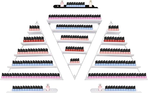BANLICALI Estante de exhibición de esmalte de uñas, paquete de 3 estantes de exhibición de esmalte de uñas de metal de 6 niveles, moderno estante