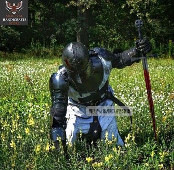 Medieval Black Templar Cloak Knight Full Body Set Armour Suit Great Halloween Costume, Adult (Standard)