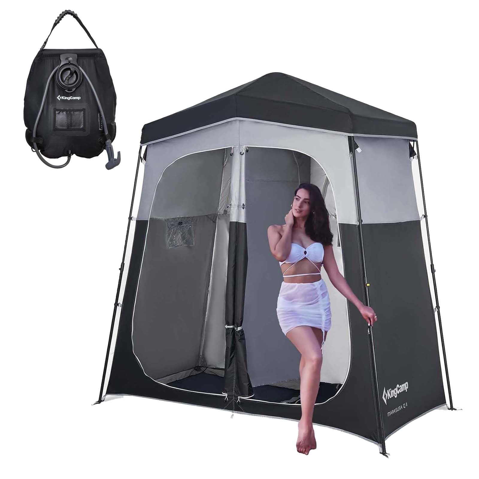 KingCamp Outdoor Shower Tents for Camping, Portable Instant Pop Up Privacy 2 Room Tent, with 5 Gallon/20L Portable Outdoor Shower Bag Sunlight Shower Bag