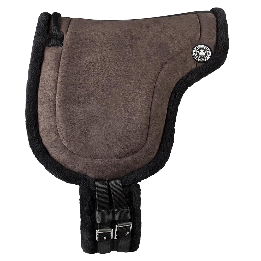 PFIFF 103004 Bareback Riding Mat without Headband Velour Leather and Faux Fur with Saddle Strap Shetty Brown