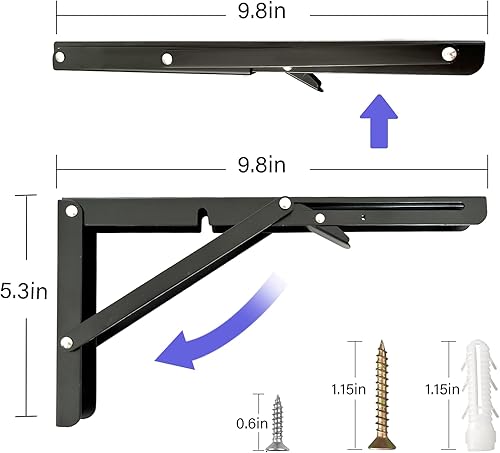 Miniatura 2 de Soportes de estante plegables, 2 soportes de estante resistentes de 10 pulgadas, soportes de estante plegables para estante plegable, soportes de