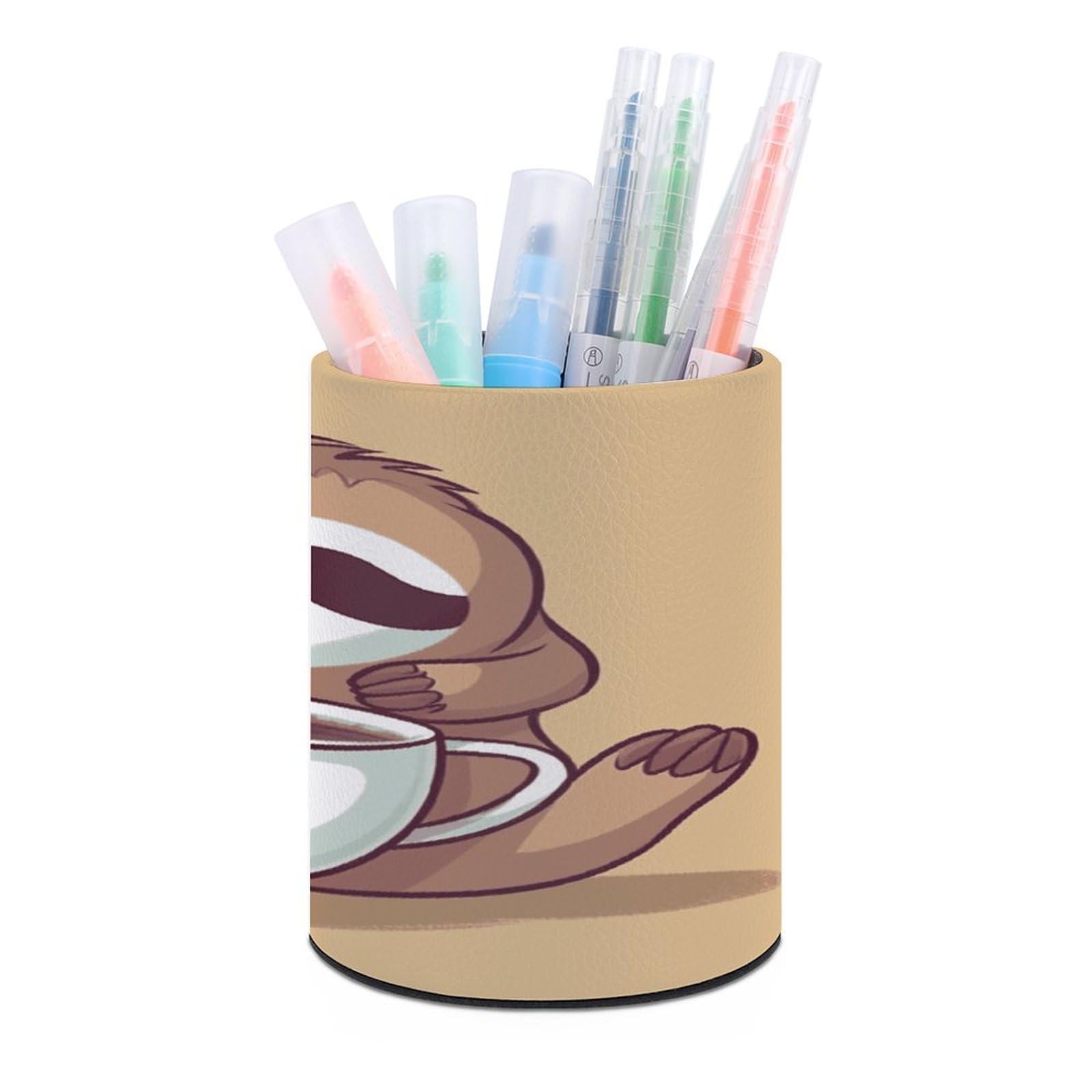 LDGSUPH Yoga Sloth Coffee Round Pen Holder Leather Pen Cup Pencil Cup Pen Organizer Pencil Holder for Desk Organizer Pencil Organizers Makeup Brush Holders for Home Office Gift