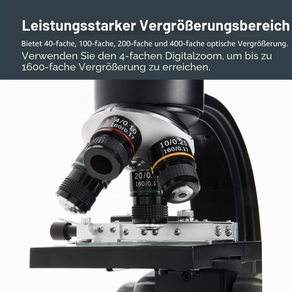 Celestron 44347 TetraView LCD Digitales Touchscreen-Mikroskop, 40- bis 400-fache Vergrößerung, Schwarz/Silber