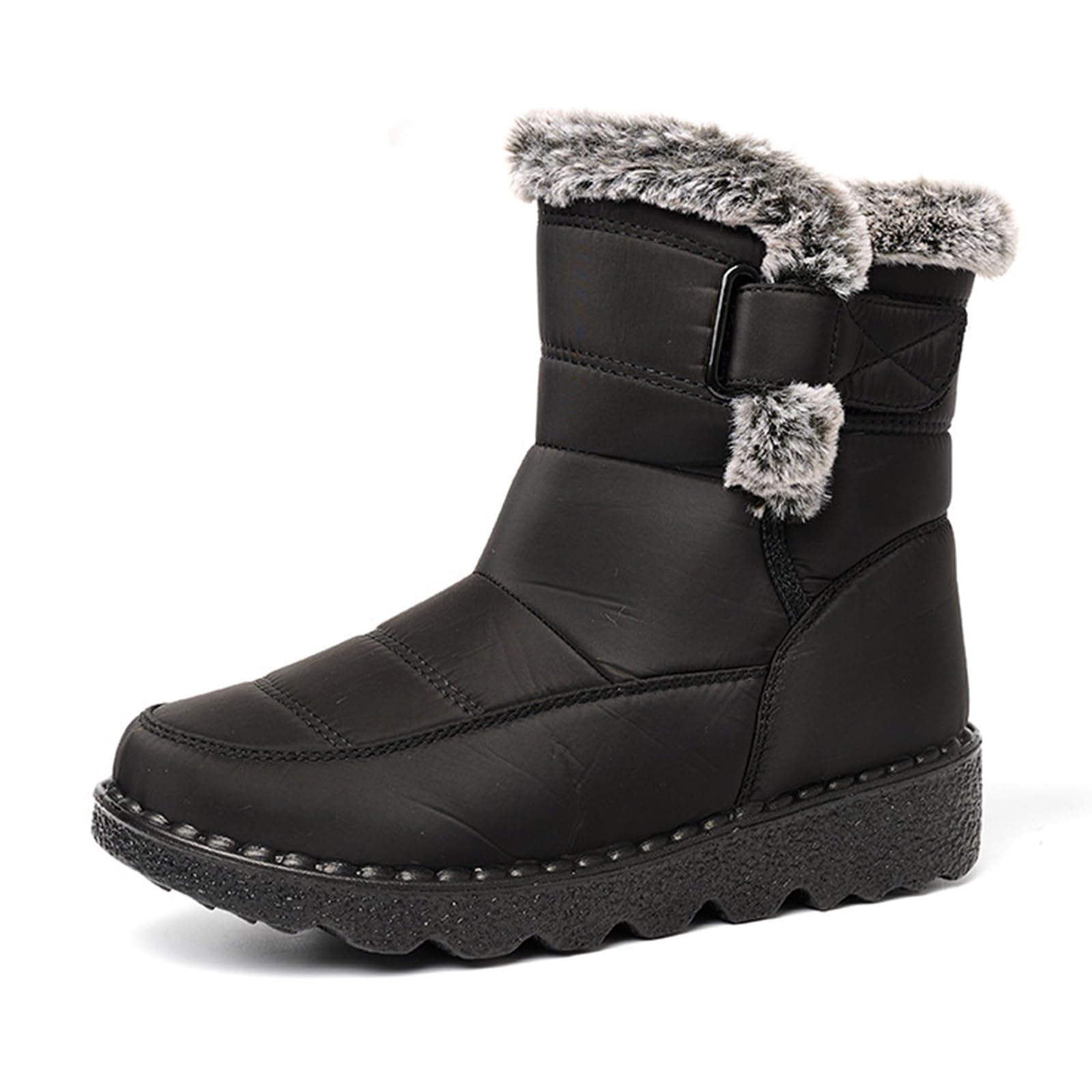 Womens Warm Fur Lined Waterproof Winter Mid Snow Boots with Hook and Loop Comfort Lightweight Non Slip High