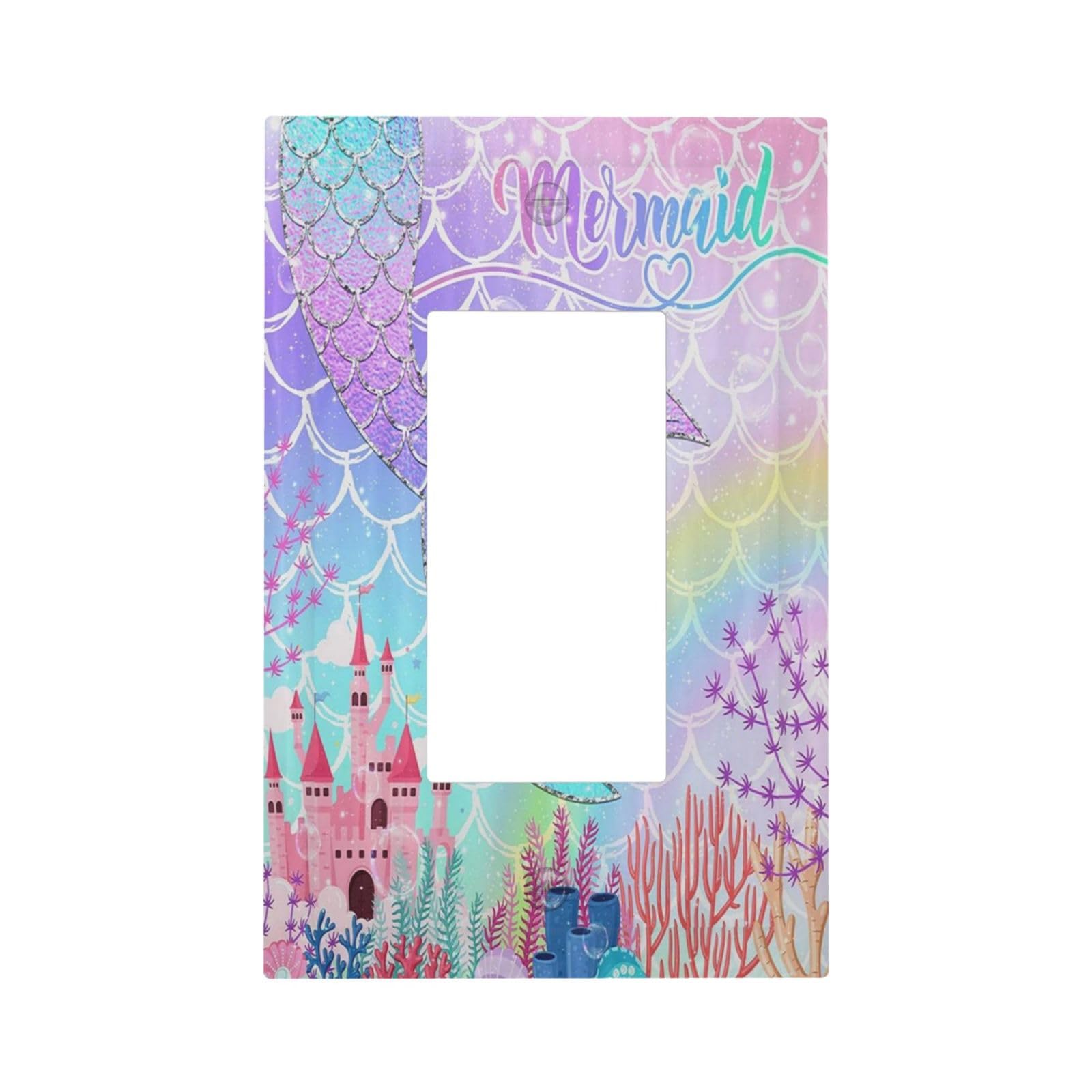 Silvery Glitter Cute Mermaid Tail Fantasy Castle 1 Gang Rocker Light Switch Covers Single Decora Outlet Wall Plate Decorative Switchplate Faceplate GFCI for Kidroom Nursery Bedroom Kitchen Decor