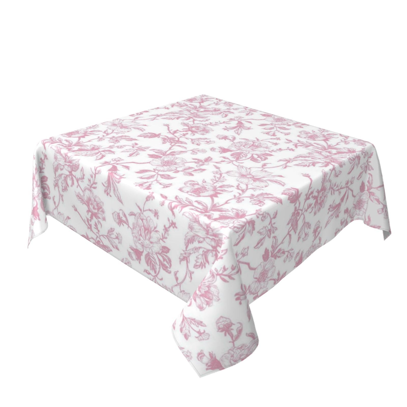 Photo 1 of GOLIANDA Pink Floral Square Tablecloth 54x54 Inch Chinoiserie Flower Toile Pink Table Cloth Vintage Polyester Farmhouse Square Floral Table Cover for Party Dining Picnic Kitchen Decor Indoor Outdoor