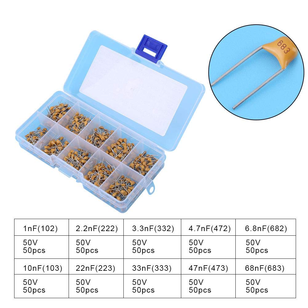 Buy 500pcs 10 Values Monolithic Ceramic Capacitor Assortment Kit, 50V