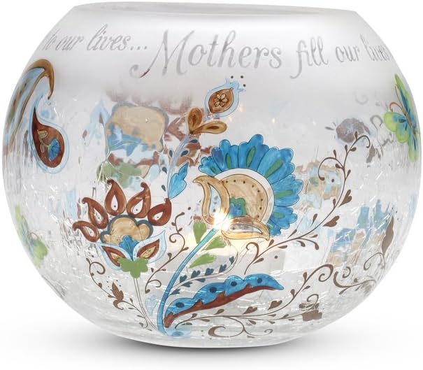 Pavilion Gift Company Perfectly Paisley Mother Crackled Glass Candle Holder, 5-Inch Round, Inspirational Saying