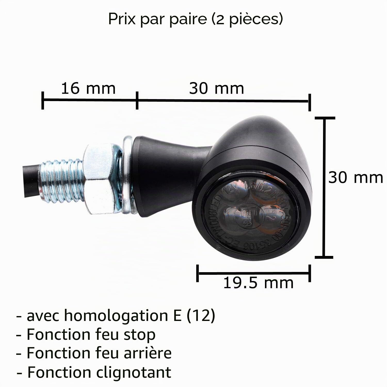 1 paire de mini feux arrières LED 3 en 1, Feu stop, Clignotant Zero, Noir, Pour moto, chopper, caferacer