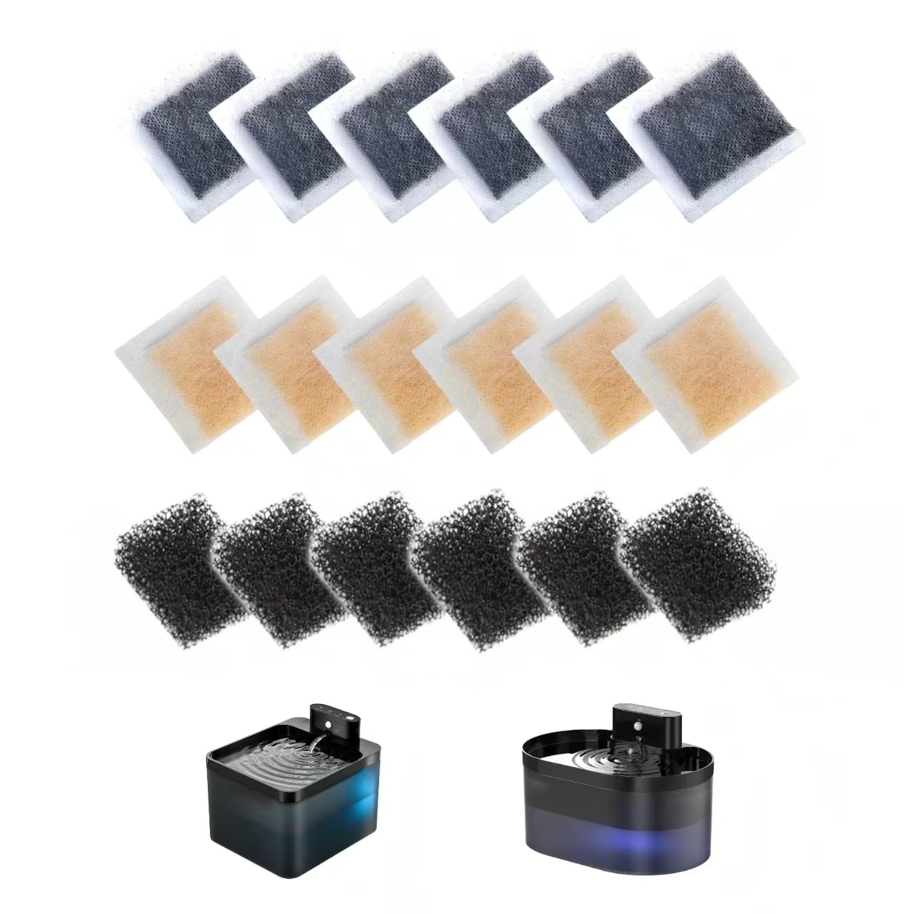 18 Filtros de Fuente para Gatos : 6 Resina + 6 Carbono + 6 Esponjas de Espuma con Herramienta de Apertura, Compatible con Bebedero Gatos (Modelo B0FCYBHS61)