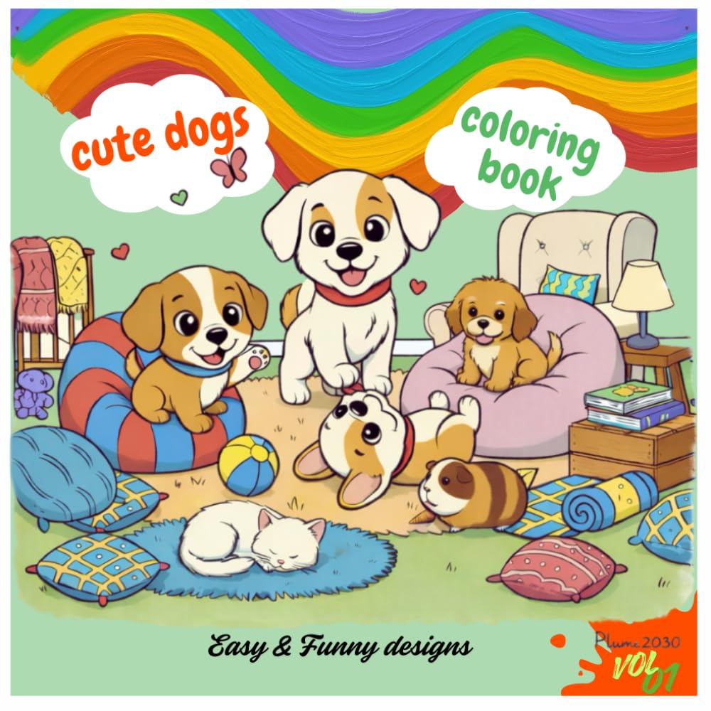 Cute dogs coloring book: Adorable Puppy Illustrations for Relaxation, Stress Relief & Fun. Cozy dog - Stress relief coloring book , focus and creative joy