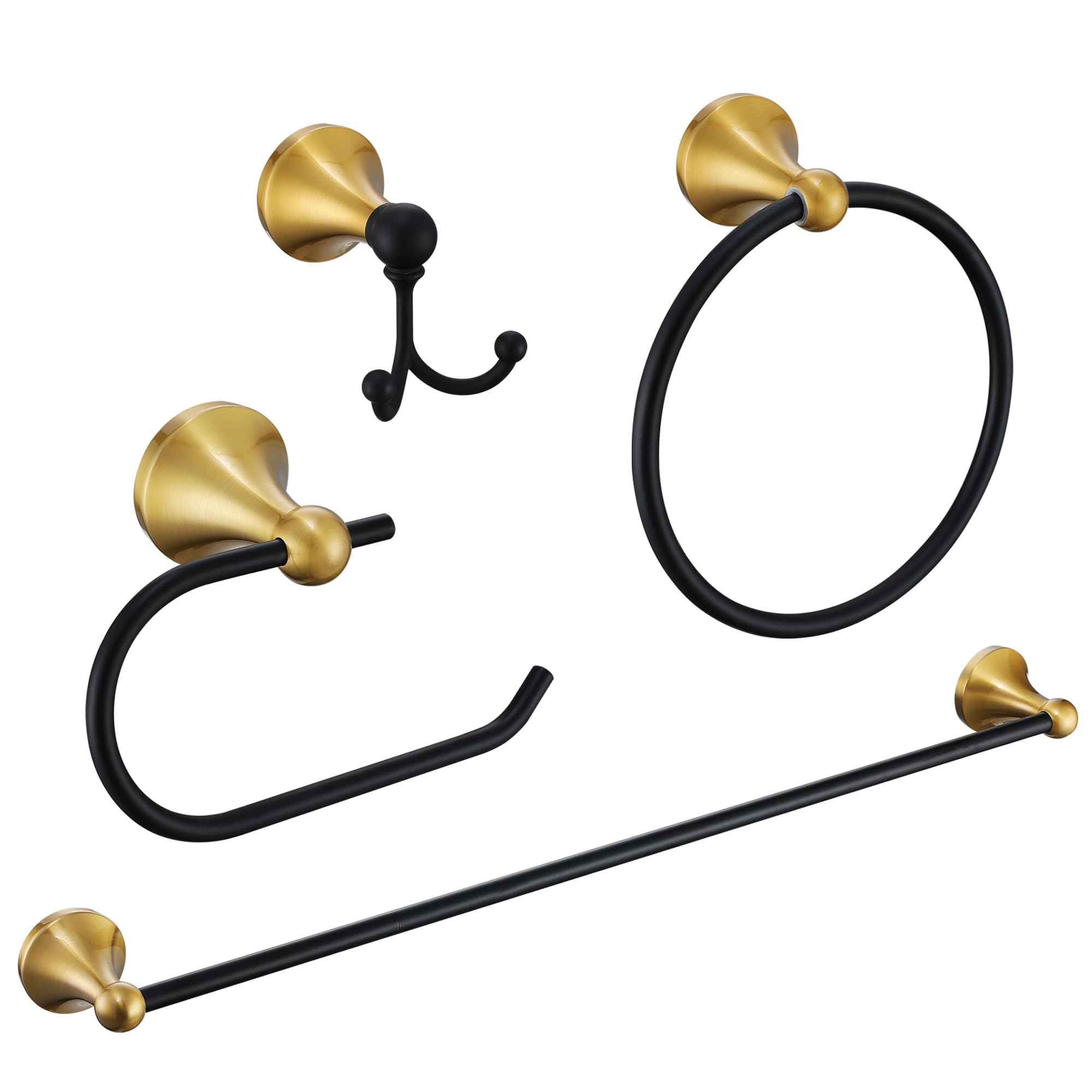 4 Pcs Gold Bathroom Hardware Set - Brushed Brass Gold Bathroom Accessories Kit, Stainless Steel Wall Mounted 23.6 Inch Towel Bar | Towel Hook | Toilet Paper Holder | Hand Towel Holder — Amazon image 8