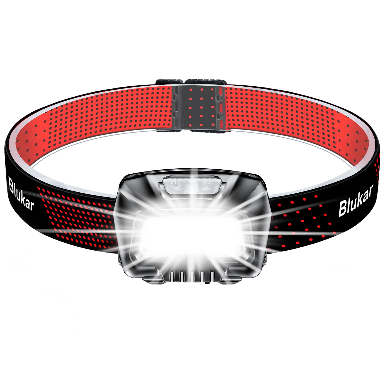 Blukar Head Torch Rechargeable, 2000L Super Bright LED Headlamp Headlight with Sensor Control, 6 Light Modes, IPX5 Waterproof, 30 Hrs Runtime for Power Cuts, Emergency, Running, Hiking etc.