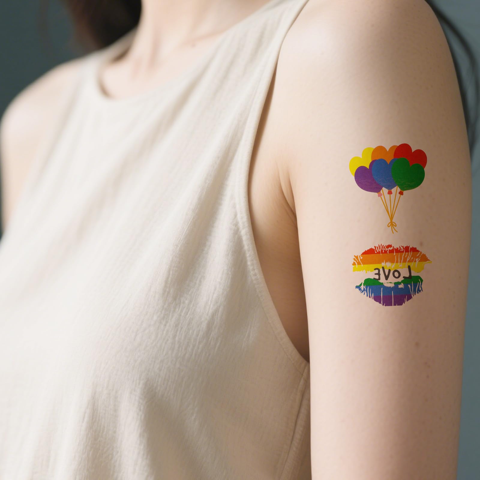 BOXOB 7 Arkuszy Pride Rainbow Temporary Tattoos, Naklejki LGBTQ Tattoos z Tęczową Flagą Love Heart Patterns na Parady Gay Pride Month Festiwale Upominki na Przyjęcia