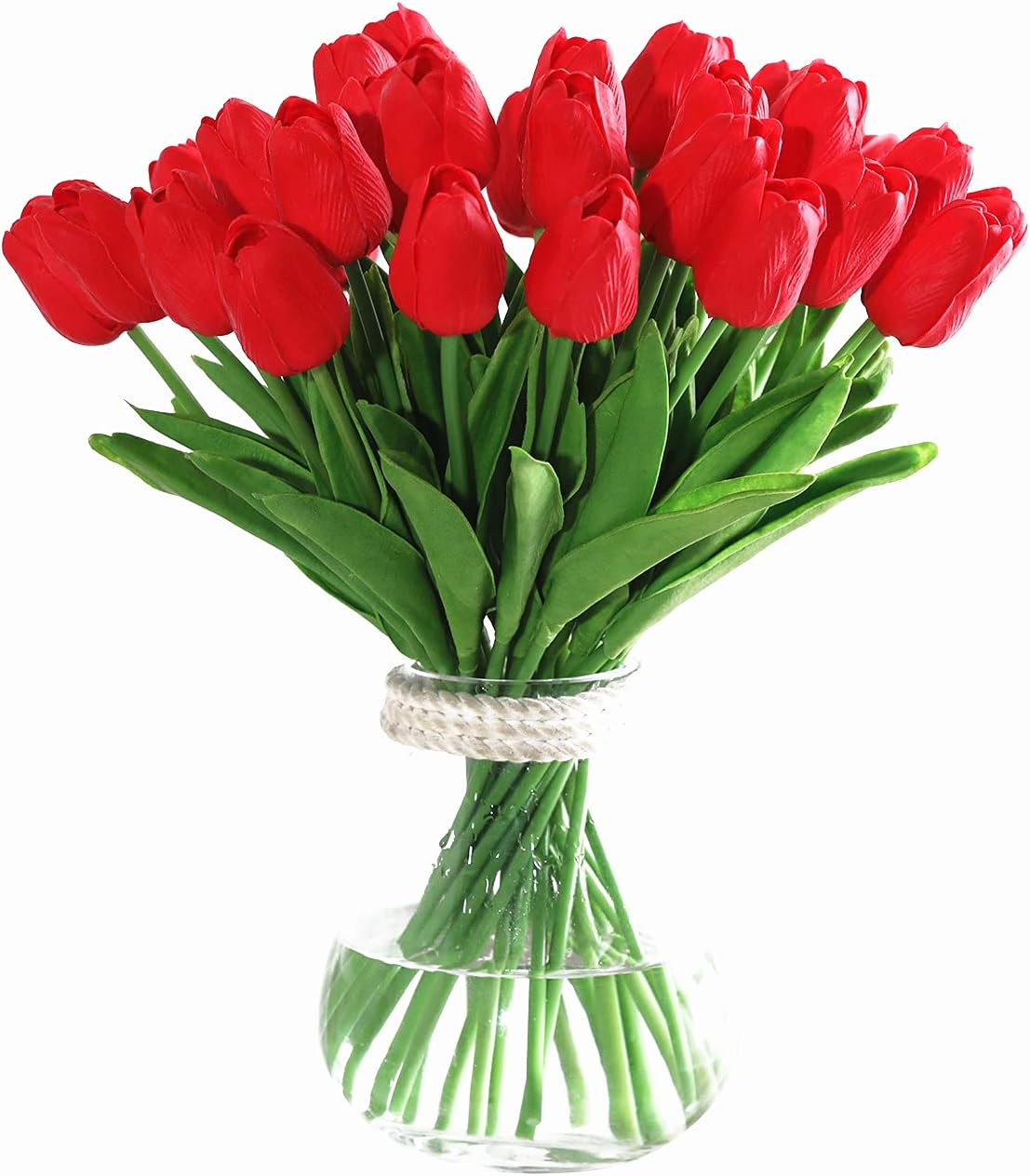 Kisflower 30Pcs Artificial Latex Tulip Flowers Fake Tulips Bouquet Real Touch Flowers for Decor (Red), Red-new