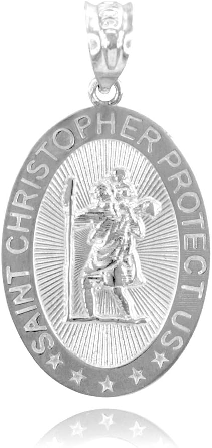 10k White Gold St Christopher Medal Patron Saint of Travelers Catholic Protection Pendant