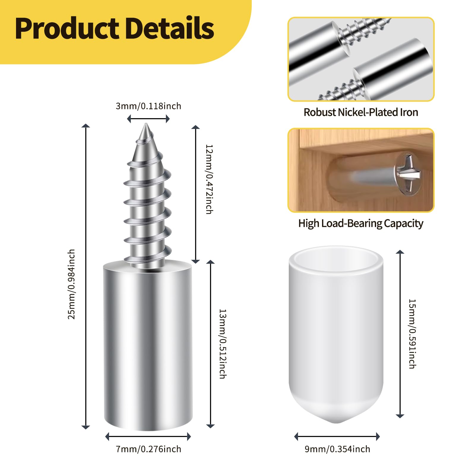 140pcs Shelf Support Pegs, diameter 7.5mm Shelf Pins with Non-Slip Sleeve Self-Tapping Screws One-Piece Shelf Pegs Metal Shelves Pins for Kitchen Cabinet Wardrobe Cupboards Furniture (White) - Image 2