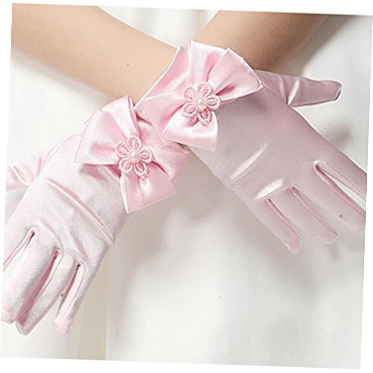 GAROZATION Floral Lace Gloves Costume Lace Glove Princess Gloves for Little Short Wrist Mesh Design Pink Wedding Easter Halloween Party