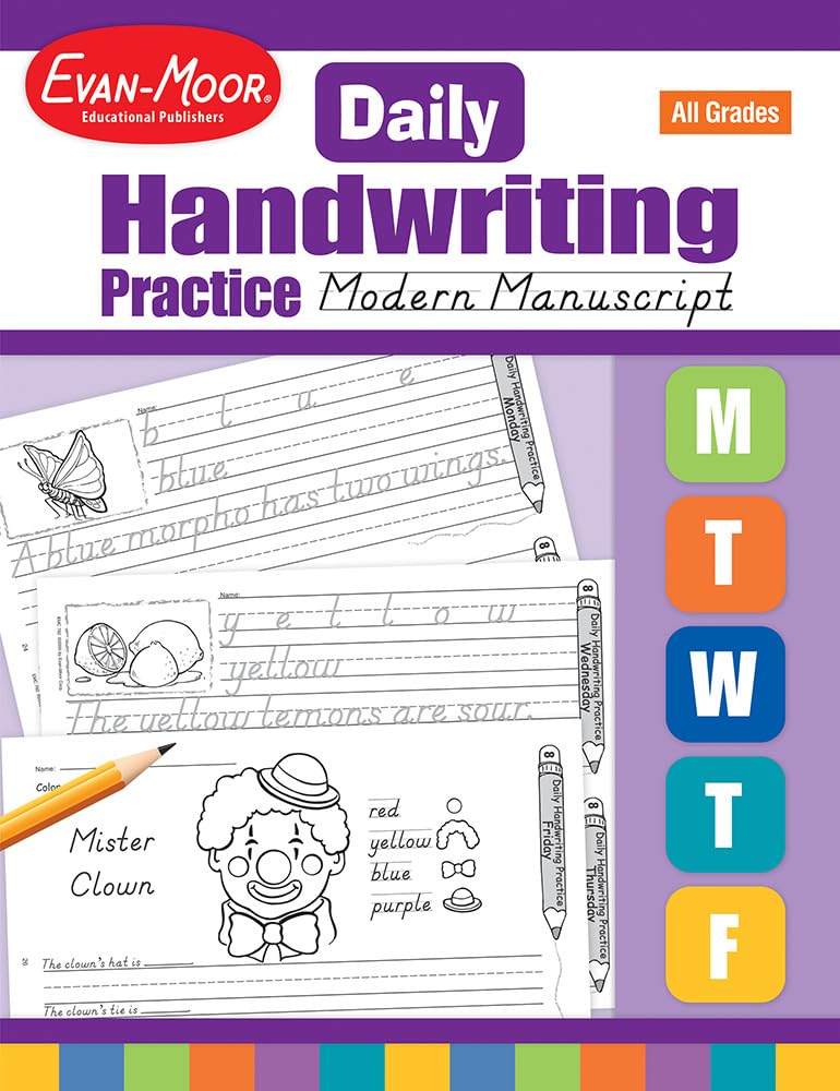 Evan-Moor Daily Handwriting Practice Modern Manuscript, Kindergarten-Grade 6, Homeschooling and Classroom Resource Workbook, Penmanship, Writing, Letter Placement, Spacing, Alphabet Synonyms