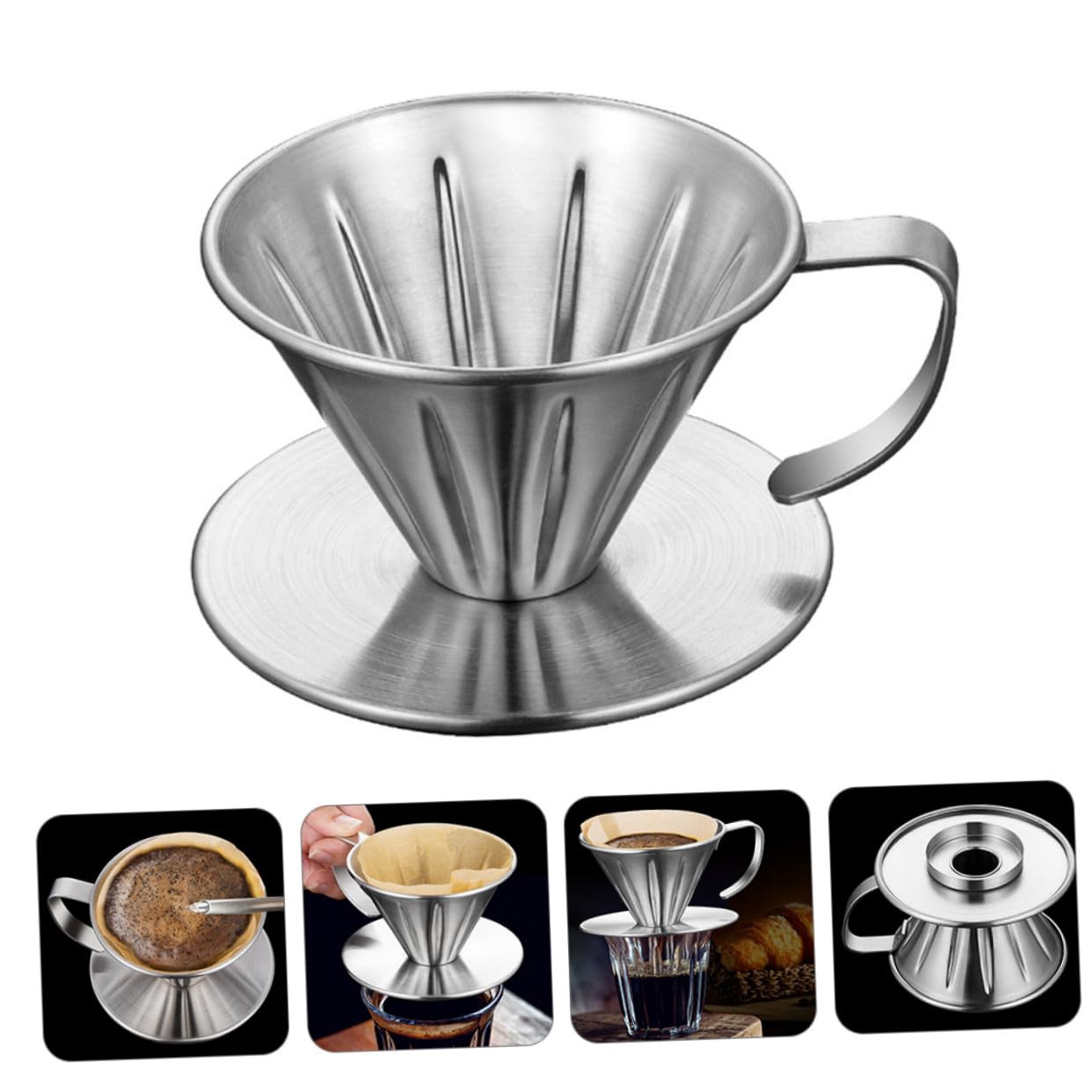 Filtro de Café Reutilizable de Acero Inoxidable con Mango Malla de Precisión para Filtrado Diseño Embudo para Vertido Rápido sin Duradero y Seguro para Uso Doméstico y Oficina
