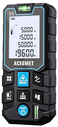 Laser Measurement Tool, ACEGMET 393 Ft Laser Tape Measure 1/16-inch Accuracy, M/in/Ft Unit Switching Backlit LCD with Mute Button Laser Measure, Pythagorean Mode, Area and Volume Digital Tape Measure