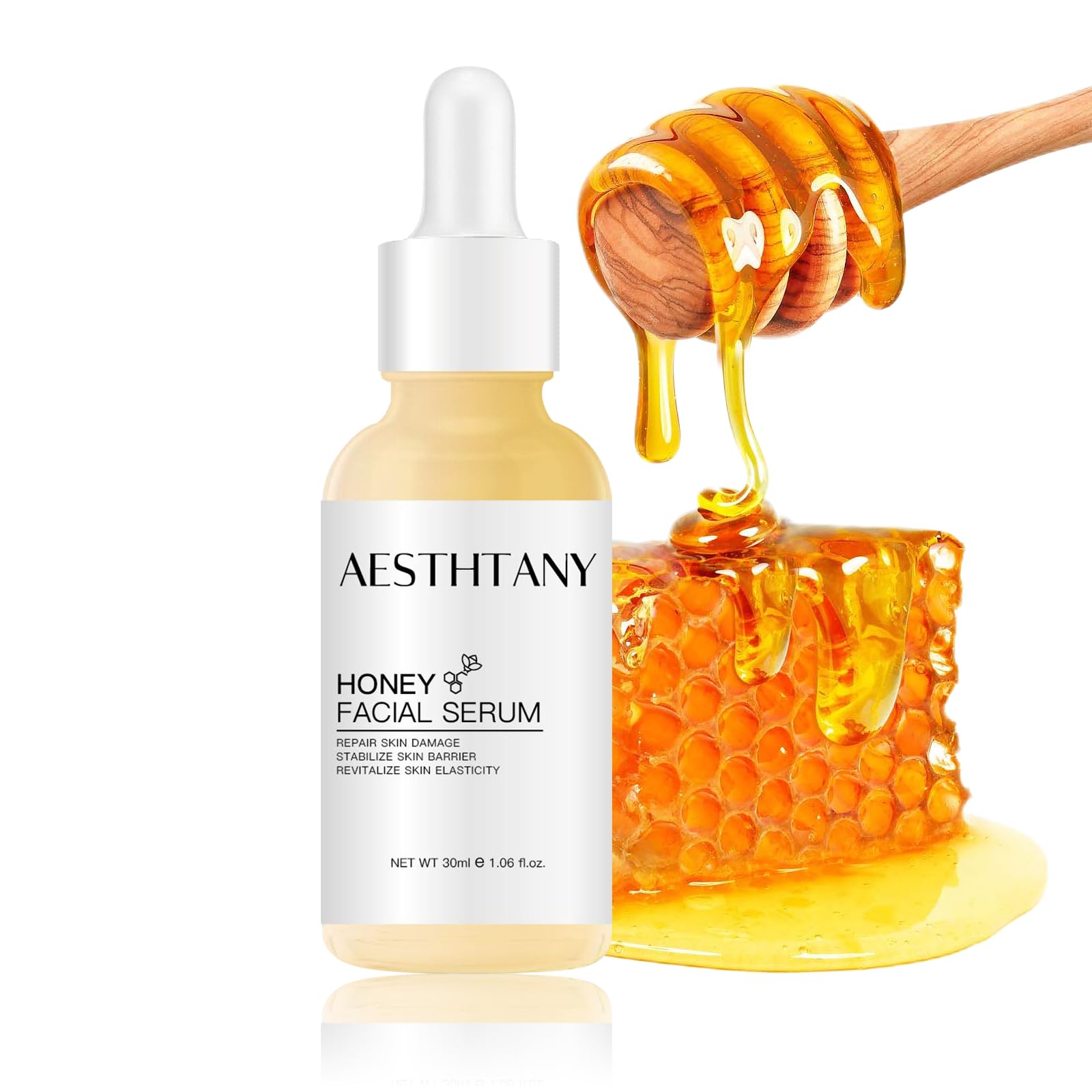 AESTHTANY Honey Hyaluronic Acid Face Serum, 30ml / 1.06 fl.oz | Honey Purity 30% | Vit E - Anti Aging Facial Serum for Skin Care | Face Serum for Women | for All Skin Type