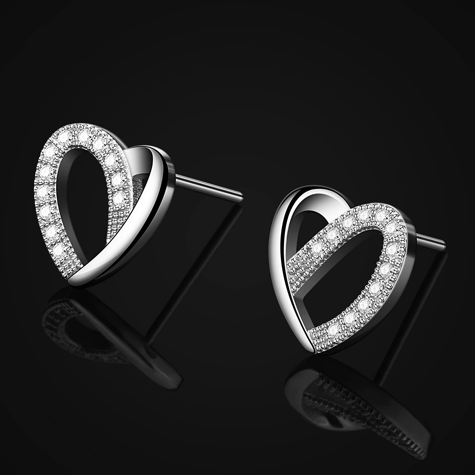 Jewlldeen Orecchini da donna Cuore Argento S925 con zircone Regali di Gioielli Regalo per Donna / Mogli / sorelle