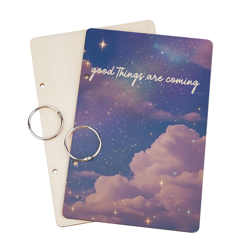 SUPERDANT Greeting Card Holder Planning Book Organizer Wooden Loose Leaf Binder Bloom Dreamy Cloud Photo Album 2-Rings Cover Planner Keeper Keepsake Gifts Good Things Are Coming Sign Cover Binder - Image 2