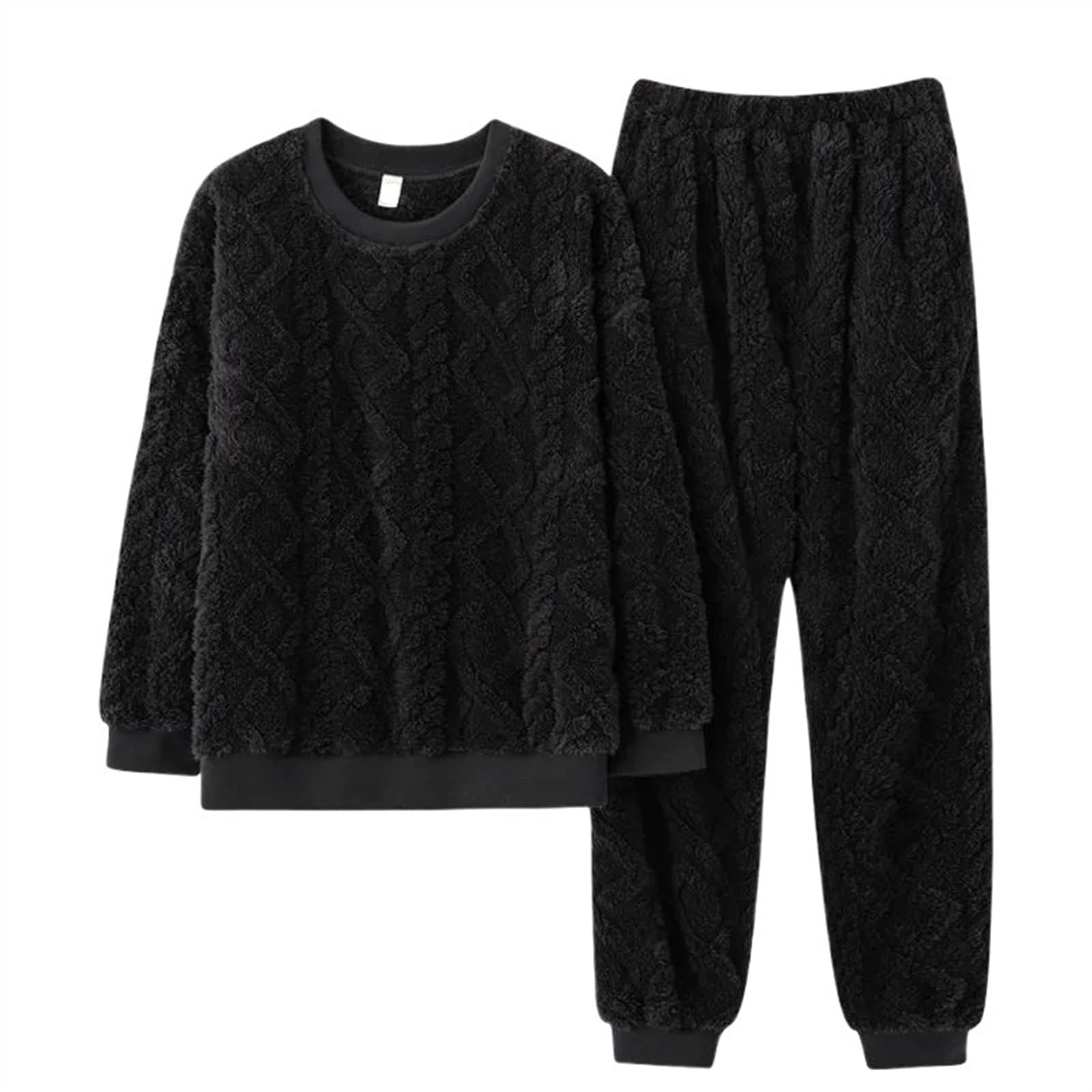 Pijamas gruesos y cálidos de felpa suave for hombre, ropa de dormir informal de tejido Jacquard con cuello redondo, ropa de dormir Lisa elegante for otoño e invierno ( Color : 1 , Size : L for 50-60kg