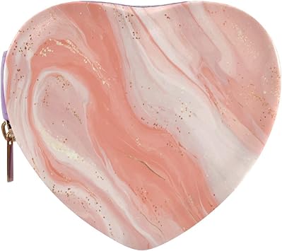 FRODOTGV Peach Marble Pattern Small Jewelry Case Heart Shaped Travel Box Organizer Display Storage for Bracelets Earrings