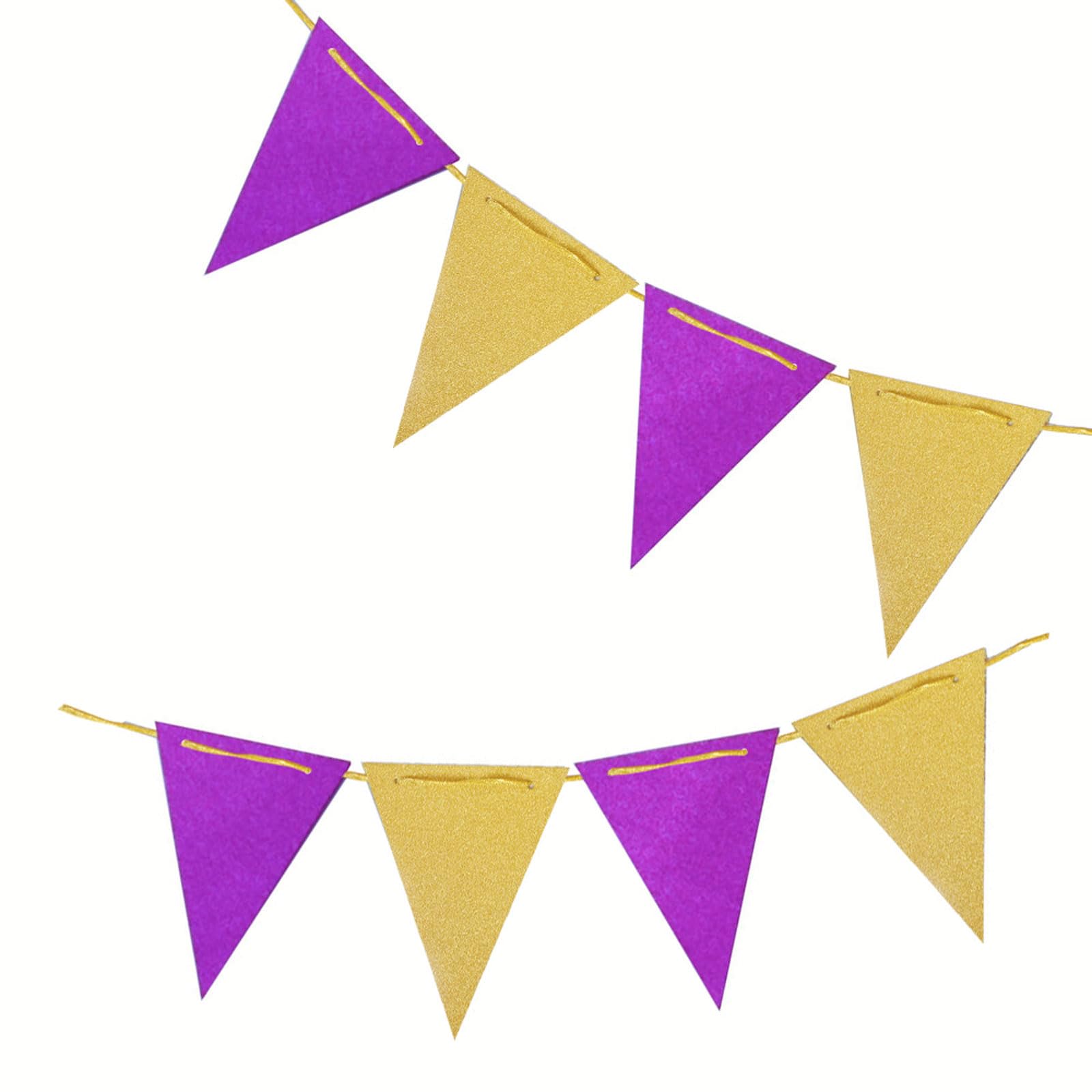 Purple and Gold Pennant Banner,Purple and Gold Vintage Double Sided Sparkle Triangle Flag，for Party Decoration,Pack of 30pcs Triangle Flag