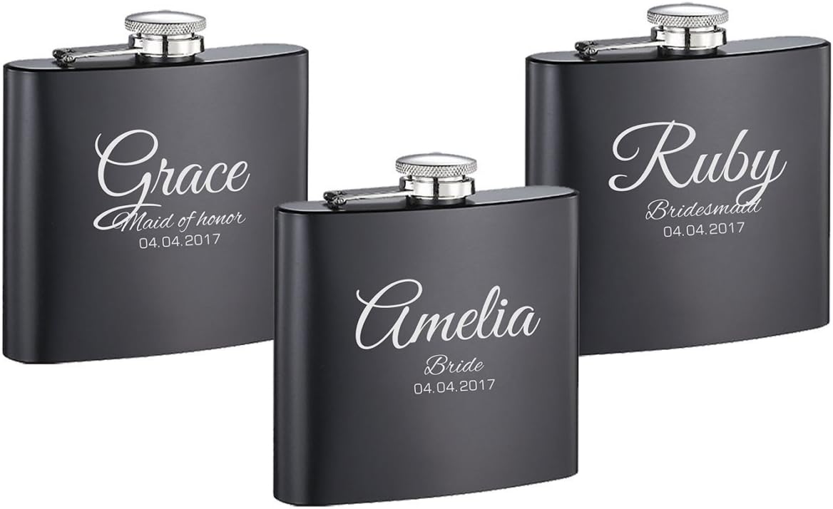 3x Personalized Wedding Gift, Black stainless steel flask, Wedding Gift, Mother's Day Gift,Bridesmaid's Gift, Monogram Flask
