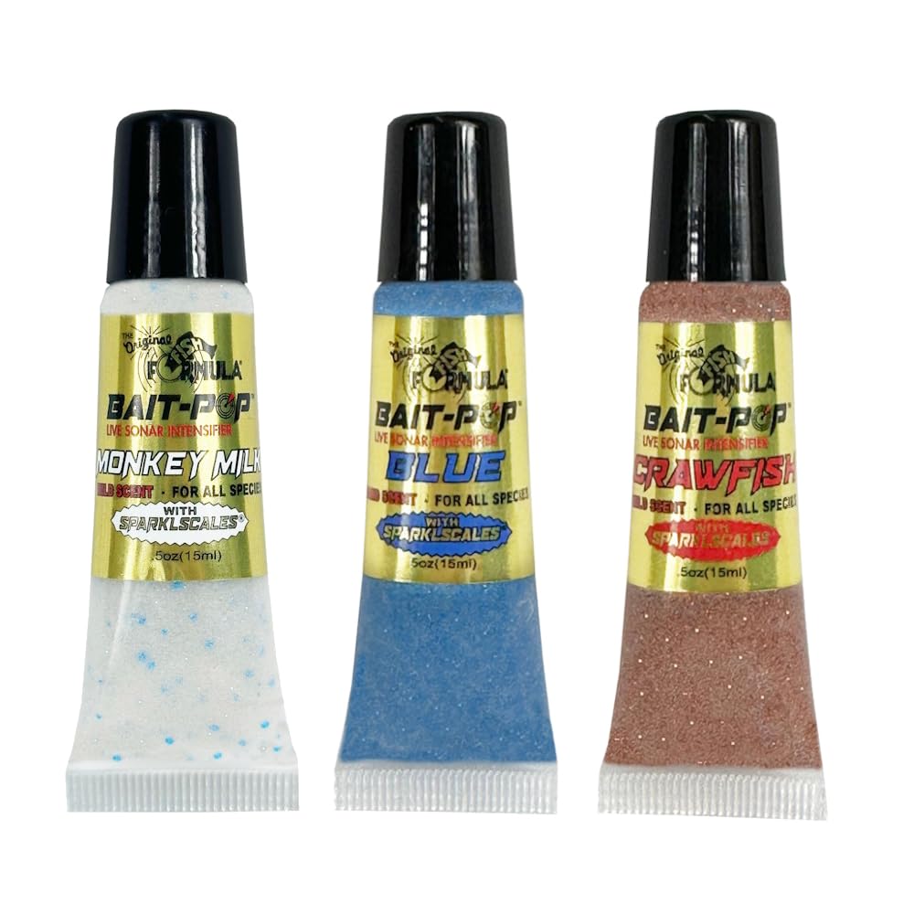 BAIT-POP Bait Pop Bill Dance Legend Pack 1 - Monkey Milk, Blue, Crawfish - Live Sonar Intensifier Scented Sparklscales .5oz Tubes