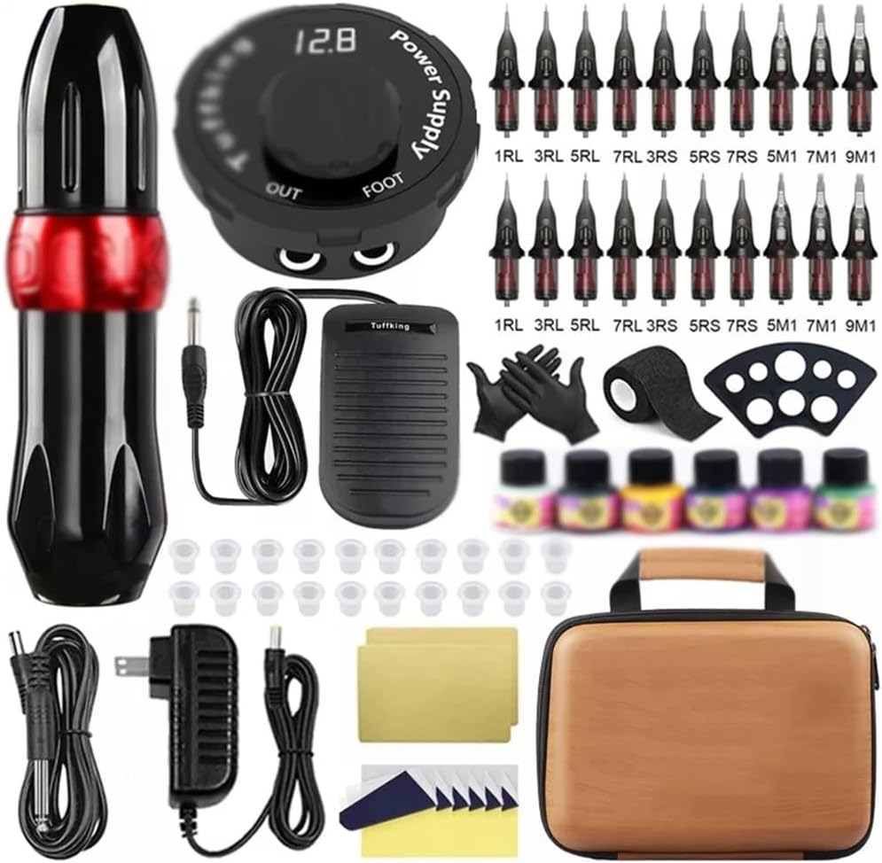 Tattoo Machines Tattoo Machine Kit Rotary Tattoo Pen Machine Set with 20PCS Cartridges Needles Paint Tattoo Ink for Tattoo Body Art(D)