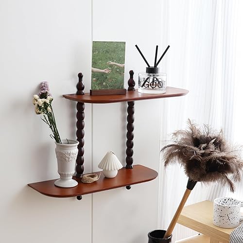 2-Tier Wall Mounted Floating Shelf with Two Roman Columns, Decorative