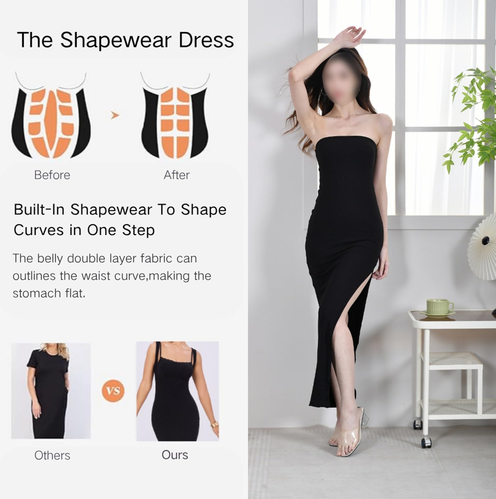 HLTYGWX Vestido Moldeador sin Tirantes para Mujer, Vestido de combinación Completa, Cuerpo Debajo de los Vestidos con Abertura Lateral
