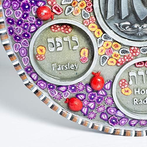 Passover Seder plate purple flowers made of Polymer clay, polyester and mazak. Very suitable for the passover gifts