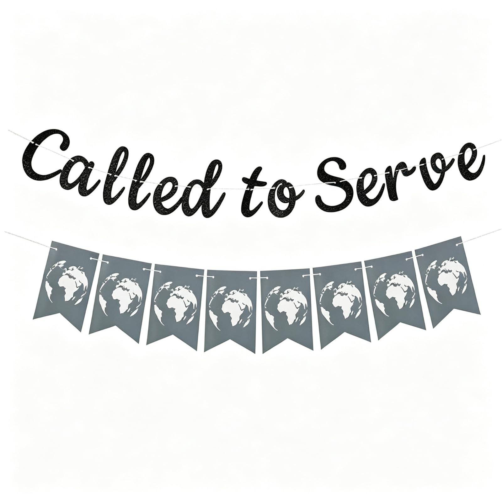 Called to Serve Bunting & Map Decorations, Missionary Calling Supplies, Glitter Black Banner, Themed Photo Props
