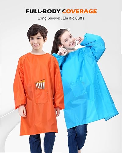 Miniatura 4 de MINIQ Paquete de 2 batas de arte para niños para pintar, delantales impermeables para pintura, bata de manga larga para niños y niñas, delantal de