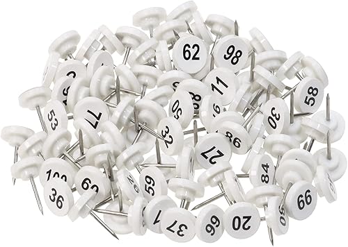 Tupalizy 100 pines de presión de números planos para tablones de anuncios de corcho, 1-100 pines de plástico para mapa de cabeza con punta de acero