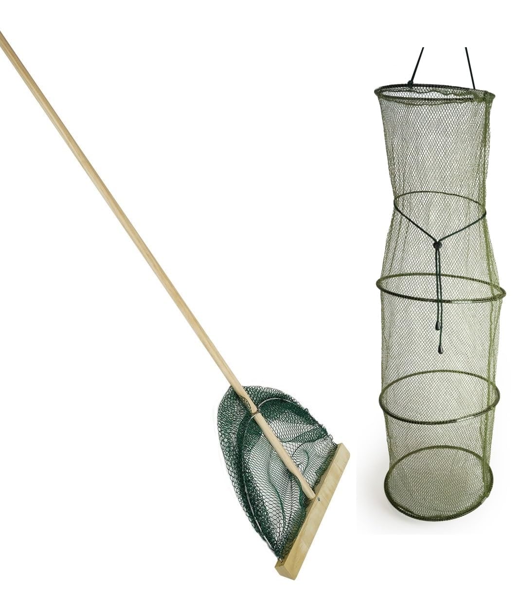 Eurocatch Shrimp net XL - 40cm Wide - Wooden handle 130cm long - and Storage net - Mini Net - 100x 30cm Set