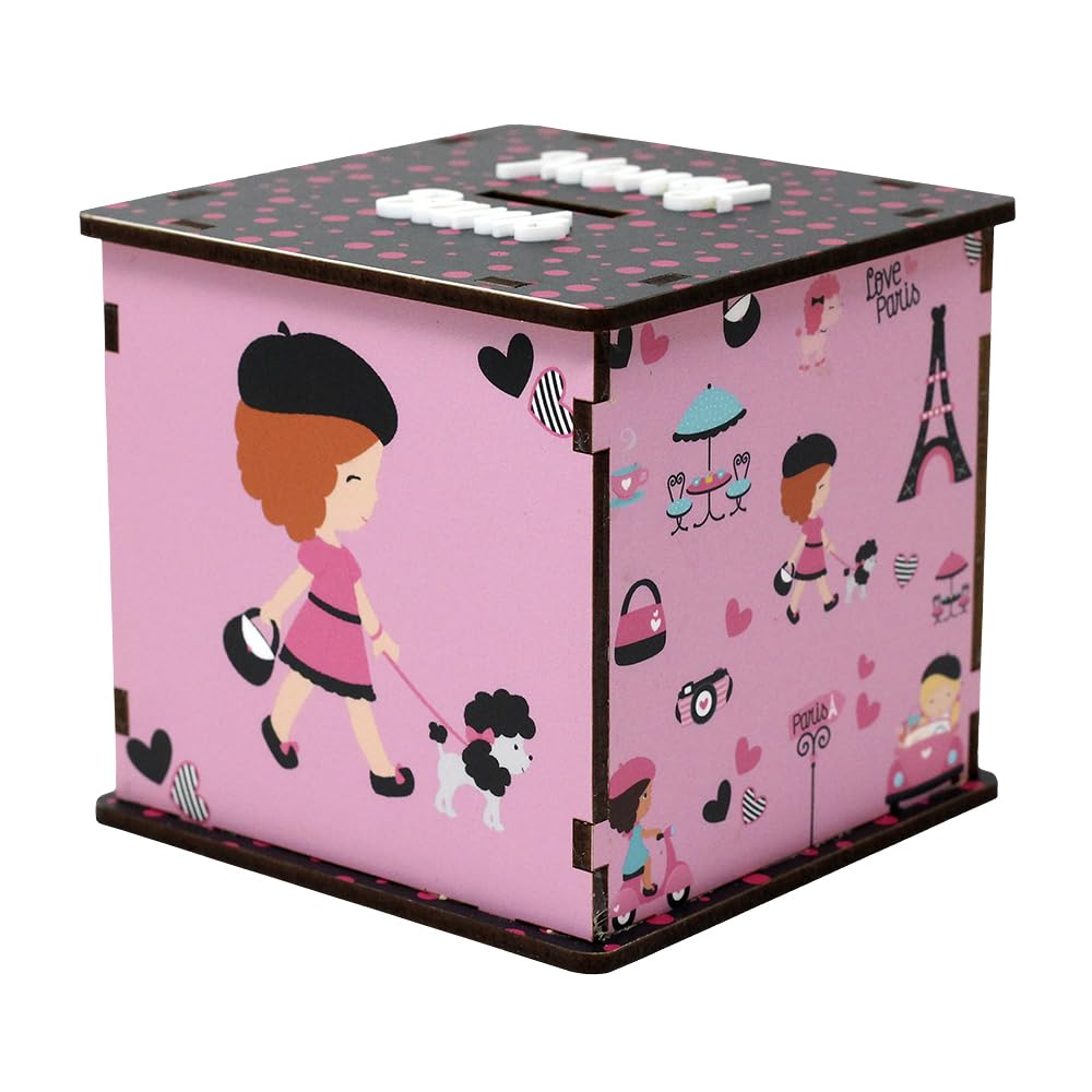 The Rosette Imprint MDF Piggy Bank Cube for Kids, Children - French Girl (B0CF97WBMB) Amazon Price History, Amazon Price Tracker