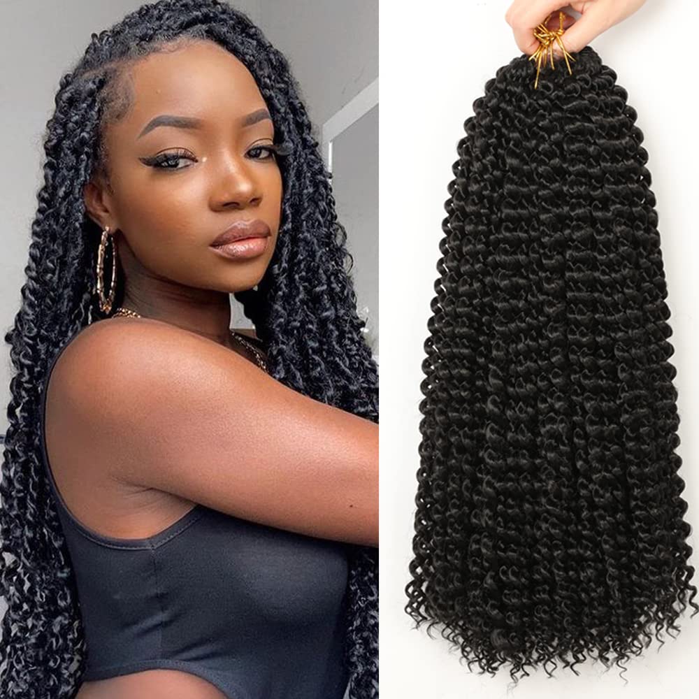 Passion Twist Hair 7 paquetes 46cm de extensiones de cabello Passion Twists para mujeres negras niñas ShowJarlly moda pelo ondulado sintético de ganchillo (18inch,1B#)