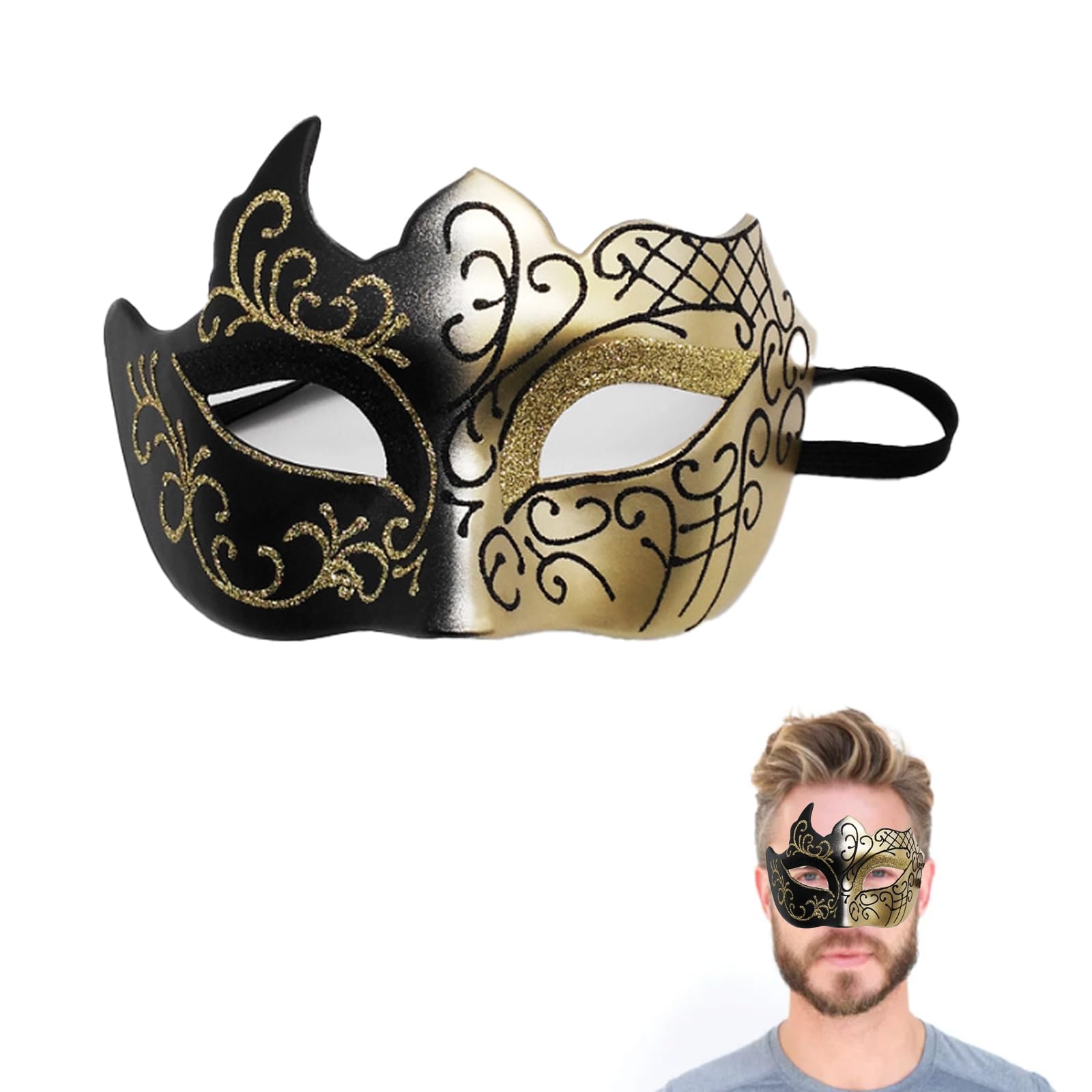 Spldsun Máscara Veneciana para Carnaval, Halloween, Fiesta de Graduación y Otras Decoraciones de Disfraces (Negro y Dorado)