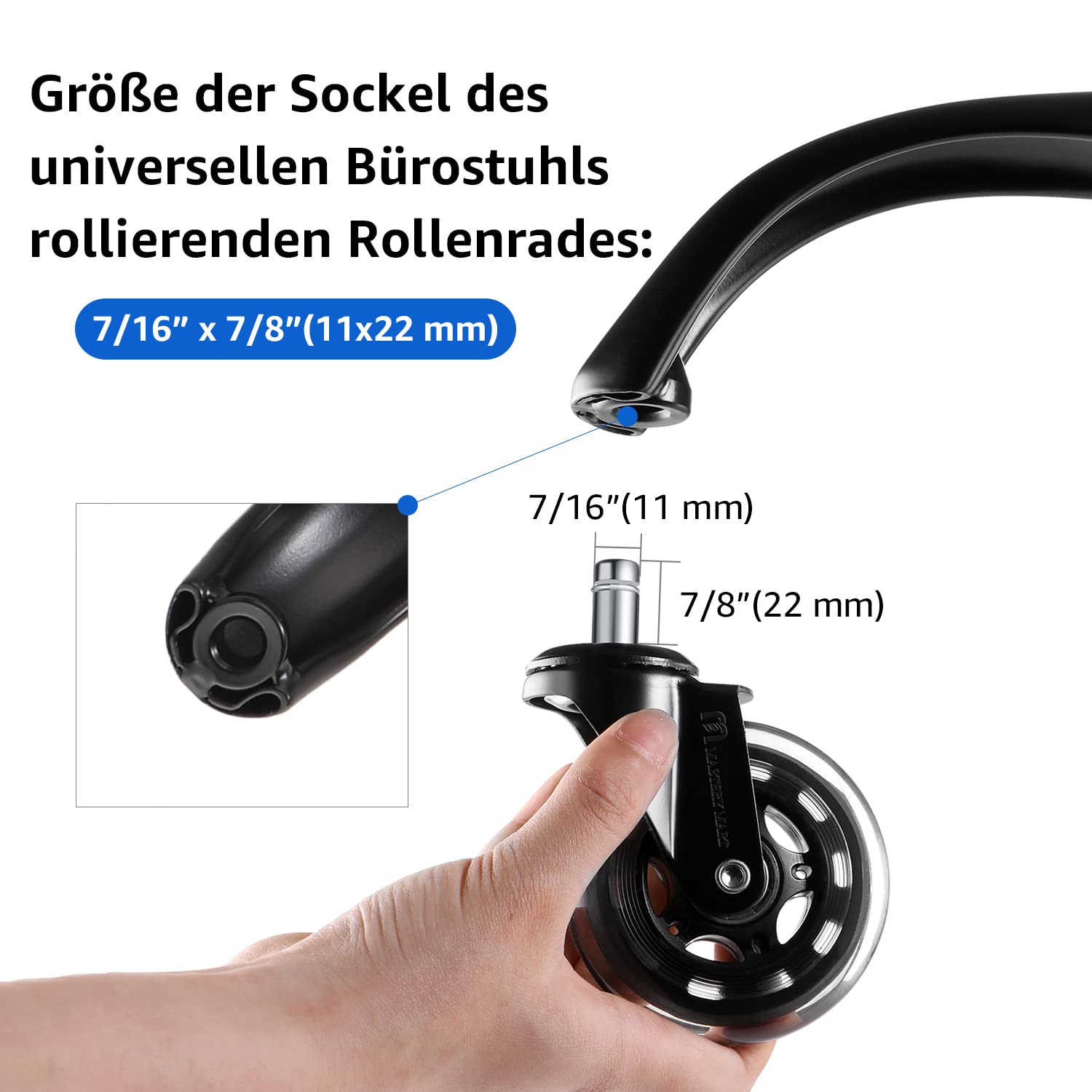 Mastery Mart 70cm Bürostuhl Fußkreuz, Belastbar bis 200kg, Universal 5-Sterne Metallrahmen Basis, Geeignet für 11mm x 22mm Rollen und 50mm Gasfeder, Strapazierfähig, Schwarz