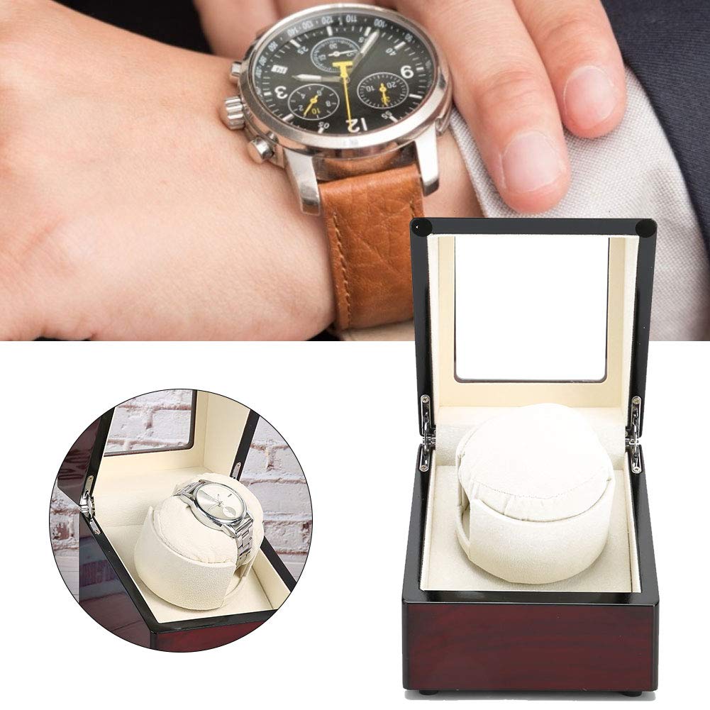Boîte de Remontoir de Montre Simple,Boîte D'affichage de Remontoir de Montre Automatique en Fibre de Carbone Compacte,Moteur Super Silencieux,Alimenté par Batterie et Adaptateur Secteur(EU)