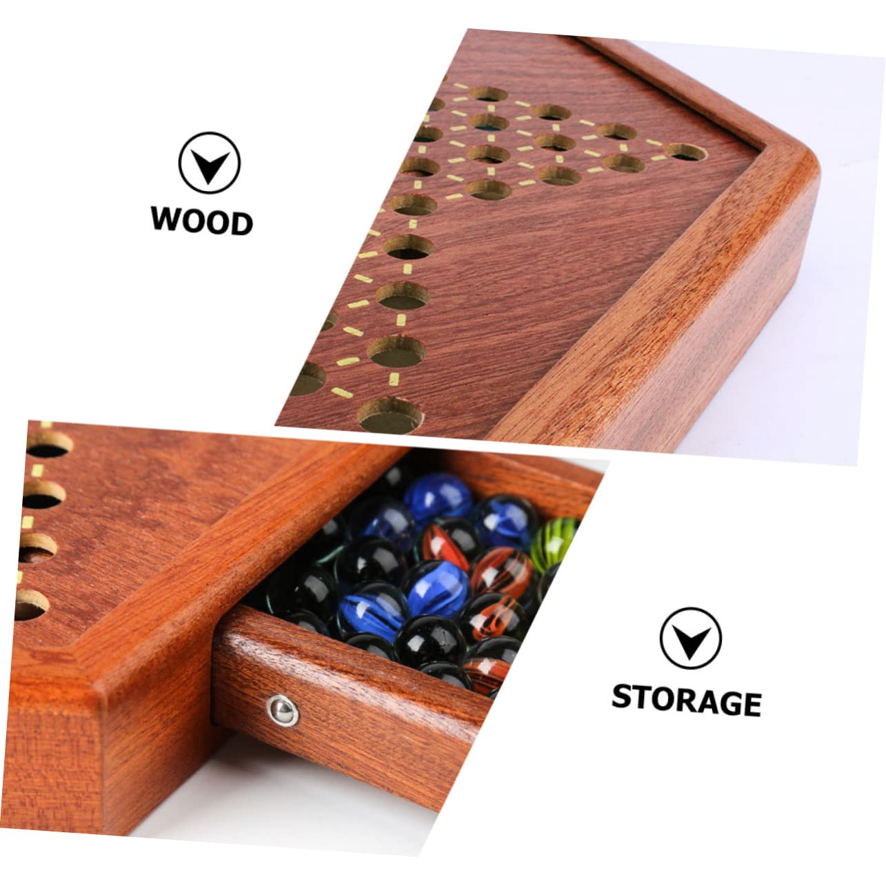 Toddmomy Jeu de Dames Traditionnel Chinois Bois avec Billes Plateau Hexagonal à Tiroir pour Garçon Fille et Adultes Jeu de Société Éducatif et Rangement Facile