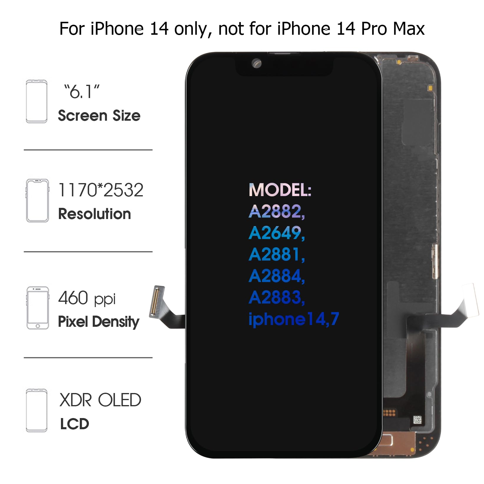 Amazon.com: A-MIND for iPhone 14【OLED】 6.1inch A2882, A2649